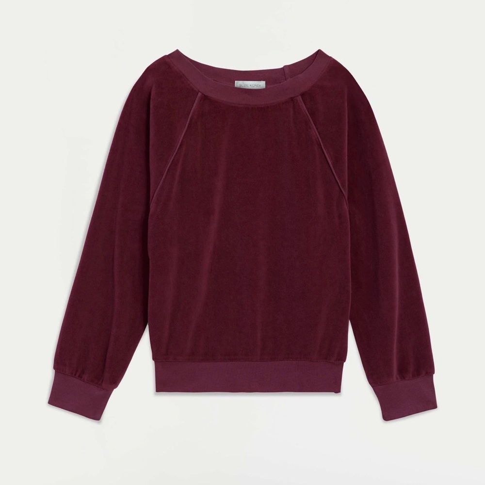 SUZIE KONDI DROP SHOULDER CROP CREW TOP VELOUR - Picture 2 of 6